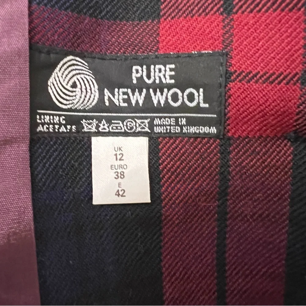 Vintage Wool Plaid Velvet Collar Blazer Jacket Navy Blue Red British Holiday